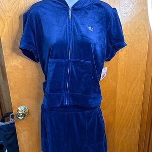 Juicy Couture Navy Velour Hoodie and shorts